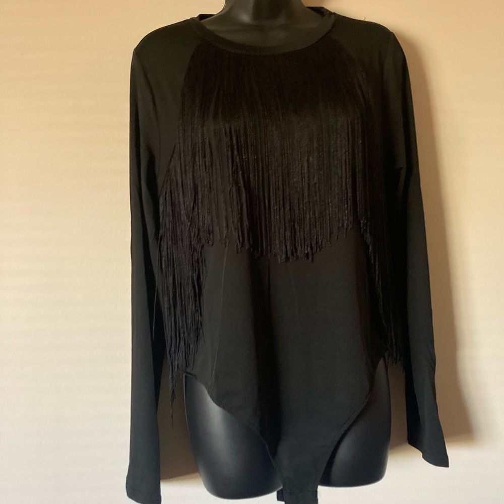 Women’s long sleeve bodysuit with tassels